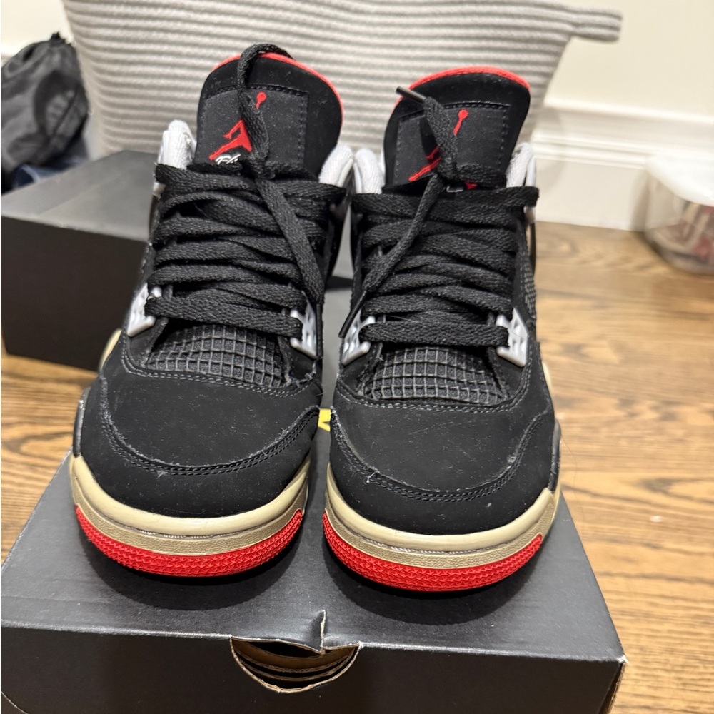 Air Jordan 4 Retro (GS) Black-Fire Red-Grey Size 5Y